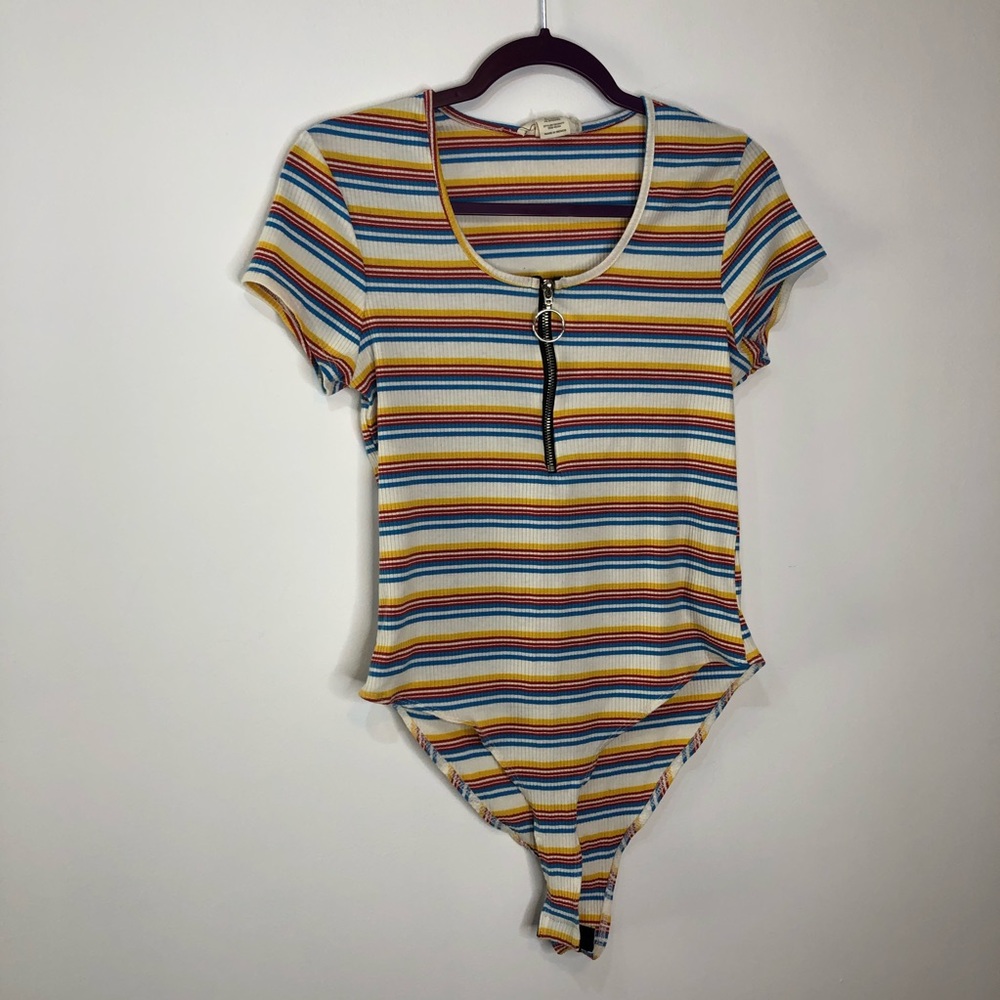 No Comment stripe zipper detail body suit XL
